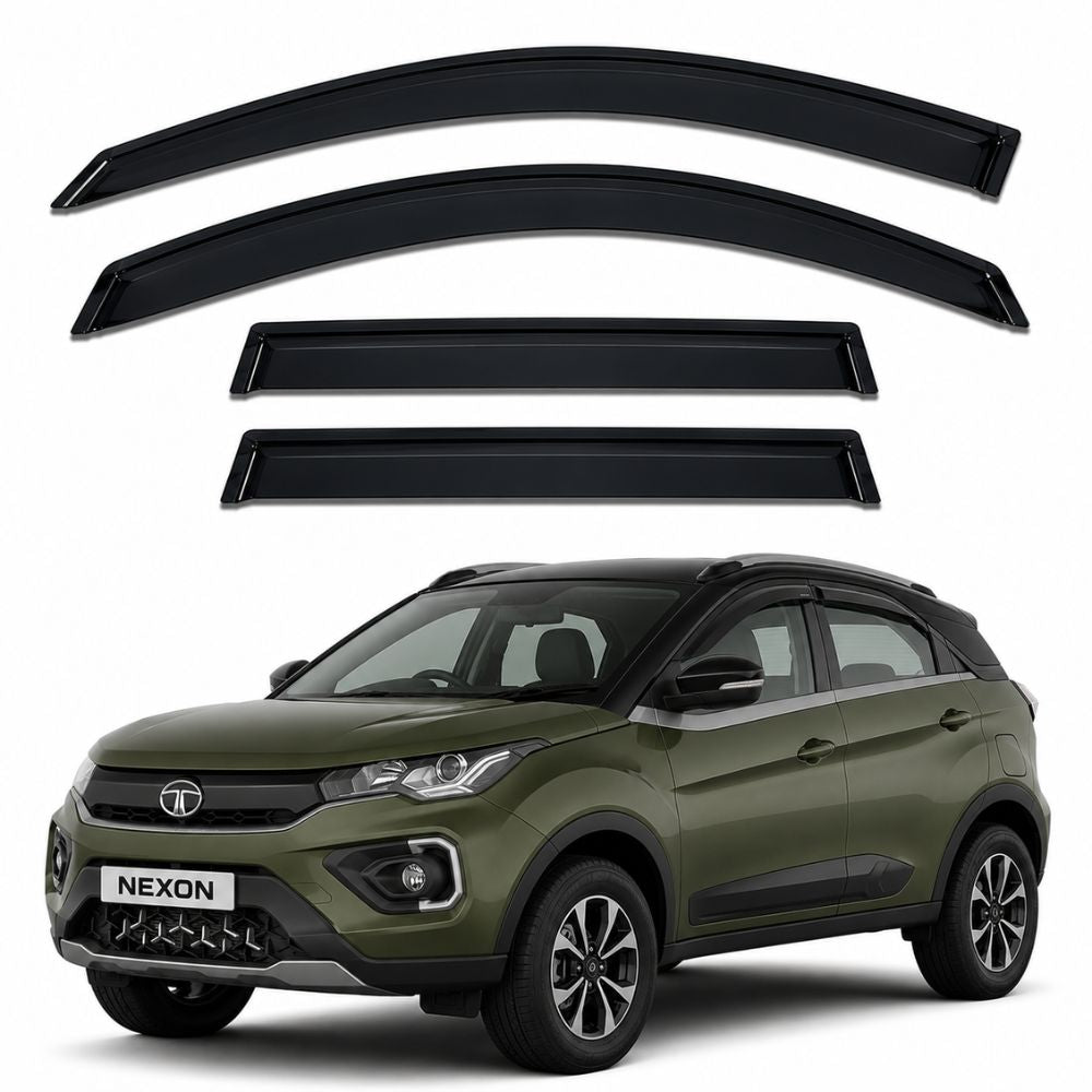 Galio Black Door Visor for Tata Nexon 2017 Onwards | Nexon & Nexon EV | Set of 4 | Smoke | ABS Plastic | Made in India