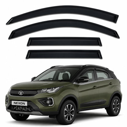 Galio Black Door Visor for Tata Nexon 2017 Onwards | Nexon & Nexon EV | Set of 4 | Smoke | ABS Plastic | Made in India