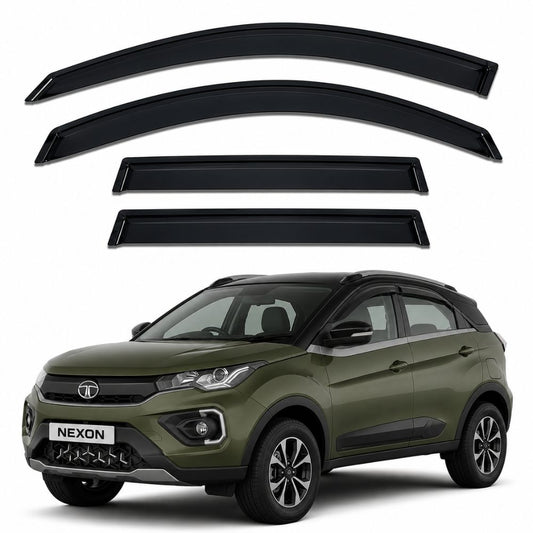 Galio Black Door Visor for Tata Nexon 2017 Onwards | Nexon & Nexon EV | Set of 4 | Smoke | ABS Plastic | Made in India