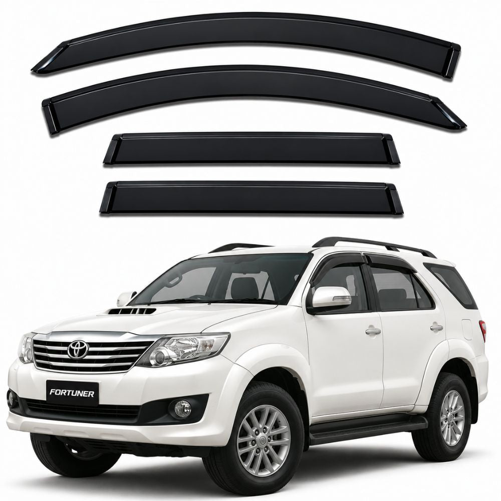 Galio Black Door Visor for Toyota Fortuner 1st Gen 2009 to 2016 | Set of 4 | Black | ABS Plastic | Made in India
