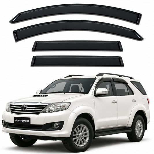 Galio Black Door Visor for Toyota Fortuner 1st Gen 2009 to 2016 | Set of 4 | Black | ABS Plastic | Made in India
