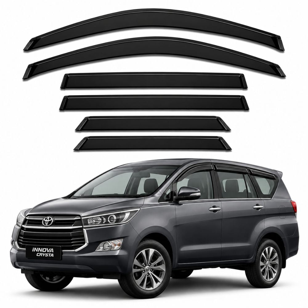 Galio Black Door Visor for Toyota Innova Crysta 1st Gen 2016 to Current | Set of 6 | Black | ABS Plastic | Made in India
