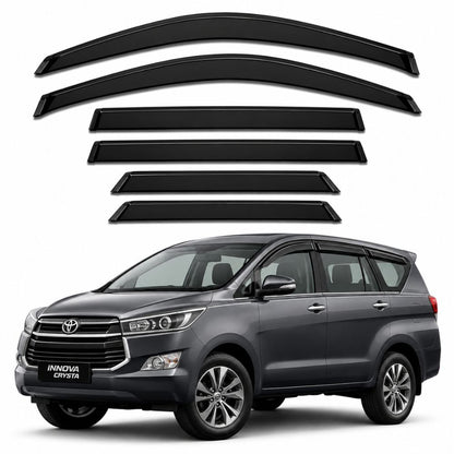 Galio Black Door Visor for Toyota Innova Crysta 1st Gen 2016 to Current | Set of 6 | Black | ABS Plastic | Made in India
