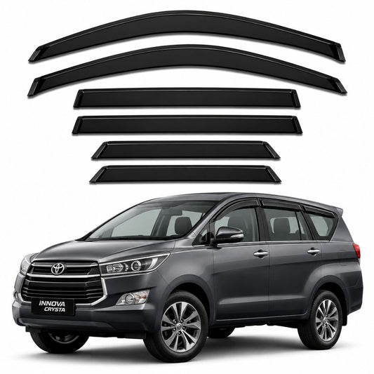 Galio Black Door Visor for Toyota Innova Crysta 1st Gen 2016 to Current | Set of 6 | Black | ABS Plastic | Made in India
