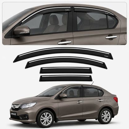 Galio Chrome Line Door Visor for Honda Amaze 1st Gen 2013 to 2018 | Set of 4 | Black | ABS Plastic | Chrome Line | Made in India

