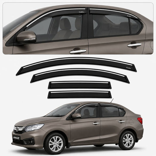 Galio Chrome Line Door Visor for Honda Amaze 1st Gen 2013 to 2018 | Set of 4 | Black | ABS Plastic | Chrome Line | Made in India
