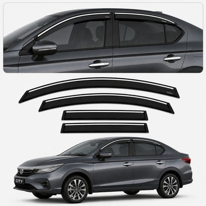 Galio Chrome Line Door Visor for Honda City 5th Gen 2020 Onwards | Set of 4 | Black | ABS Plastic | Chrome Line | Made in India
