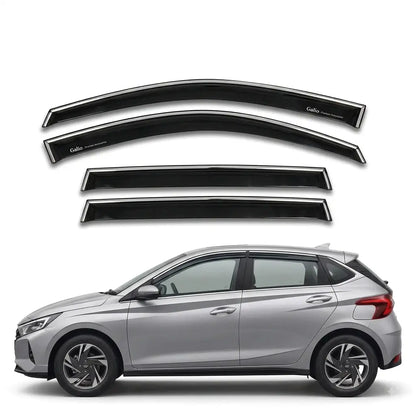 Galio Chrome Line Door Visor for Hyundai Creta 2nd Gen 2020 to 2024 and Creta 3rd Gen 2024 Onwards. Set of 4 black ABS plastic visors with silver chrome line.