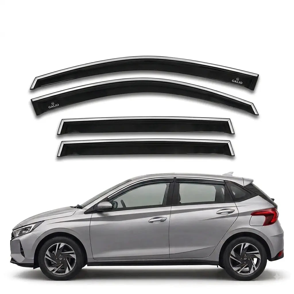 Galio Chrome Line Door Visor for Hyundai Venue 1st Gen 2019 to 2022 and 1st Gen FL 2022 to 2025  Set of 4  Black with Silver Line  ABS Plastic  Made in India