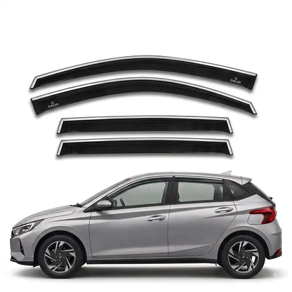 Galio Chrome Line Door Visor for Hyundai Venue 1st Gen 2019 to 2022 and 1st Gen FL 2022 to 2025  Set of 4  Black with Silver Line  ABS Plastic  Made in India