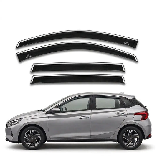 Galio Chrome Line Door Visor for Hyundai Venue 1st Gen 2019 to 2022 and 1st Gen FL 2022 to 2025  Set of 4  Black with Silver Line  ABS Plastic  Made in India