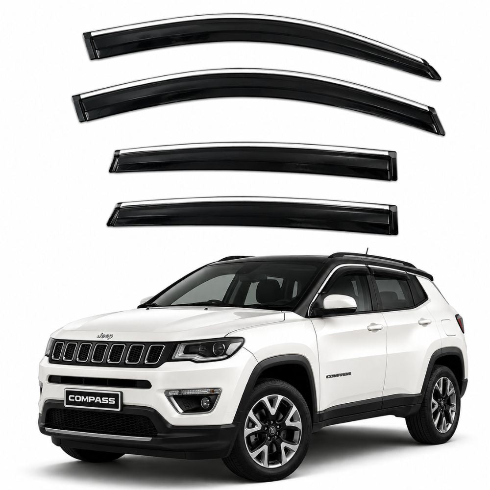Galio Chrome Line Door Visor for Jeep Compass 1st Gen 2017 to 2021 and 1st Gen FL 2021 Onwards