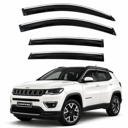 Galio Chrome Line Door Visor for Jeep Compass 1st Gen 2017 to 2021 and 1st Gen FL 2021 Onwards