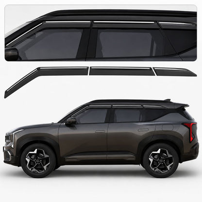 Galio Chrome Line Door Visor for Kia Seltos 2nd Gen 2026 Onwards | Set of 6 | Black | ABS Plastic | Chrome Line | Made in India
