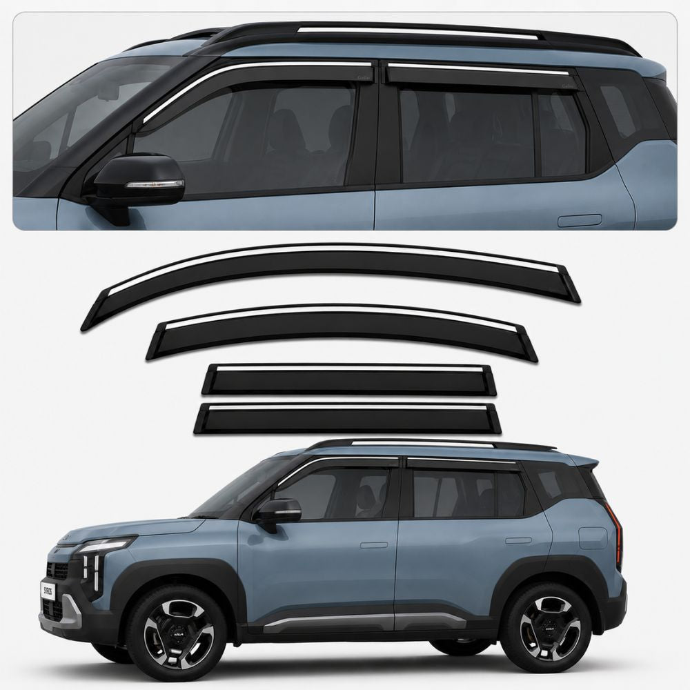 Galio Chrome Line Door Visor for Kia Syros 1st Gen 2025 Onwards | Set of 4 | Black | ABS Plastic | Chrome Line | Made in India
