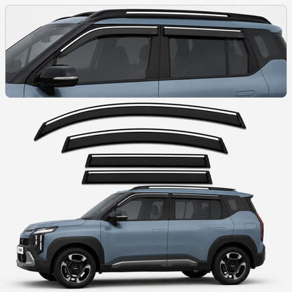 Galio Chrome Line Door Visor for Kia Syros 1st Gen 2025 Onwards | Set of 4 | Black | ABS Plastic | Chrome Line | Made in India
