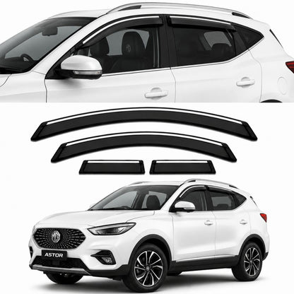 Galio Chrome Line Door Visor for MG Astor 1st Gen 2021 to 2025 | Set of 4 | Black | ABS Plastic | Chrome Line | Made in India
