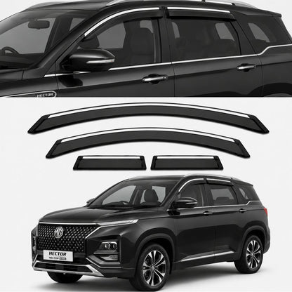 Galio Chrome Line Door Visor for MG Hector & Hector Plus | Set of 4 | Black | ABS Plastic | Chrome Line | Made in India
