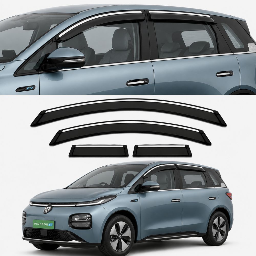 Galio Chrome Line Door Visor for MG Windsor EV 1st Gen 2024 Onwards | Set of 4 | Black | ABS Plastic | Chrome Line | Made in India

