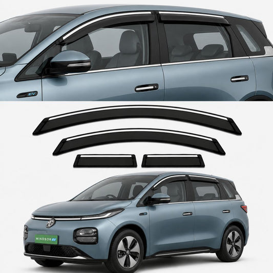 Galio Chrome Line Door Visor for MG Windsor EV 1st Gen 2024 Onwards | Set of 4 | Black | ABS Plastic | Chrome Line | Made in India
