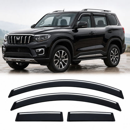 Galio Chrome Line Door Visor for Mahindra Scorpio N 1st Gen 2022 Onwards | Set of 4 | Black | ABS Plastic | Chrome Line | Made in India
