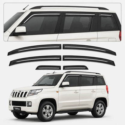 Galio Chrome Line Door Visor for Mahindra TUV300 1st Gen 2015 to 2020 | Set of 6 | Black | ABS Plastic | Chrome Line | Made in India
