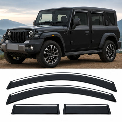 Galio Chrome Line Door Visor for Mahindra Thar Roxx 1st Gen 2024 Onwards | Set of 4 | Black
