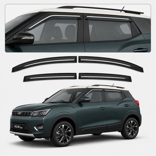 Galio Chrome Line Door Visor for Mahindra XUV300 1st Gen 2019 to 2024 | Set of 4 | Black | ABS Plastic | Chrome Line | Made in India
