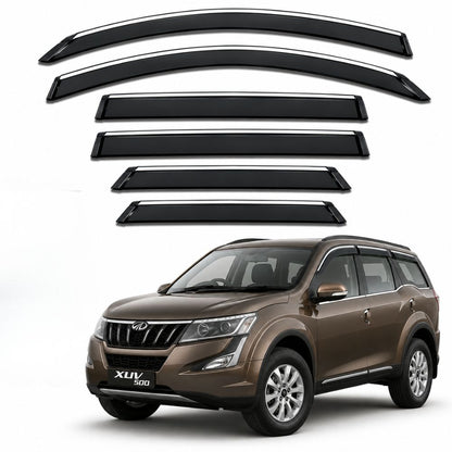 Galio Chrome Line Door Visor for Mahindra XUV500 1st Gen 2011 to 2021 | Set of 6 | Black | ABS Plastic | Chrome Line | Made in India
