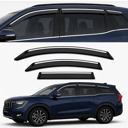 Galio Chrome Line Door Visor for Mahindra XUV700, XUV 7XO & XEV 9S | Set of 6 | Black | ABS Plastic | Chrome Line | Made in India
