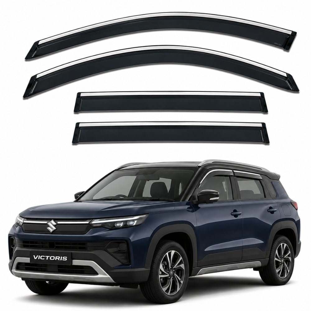 Galio Chrome Line Door Visor for Maruti Suzuki Victoris 1st Gen 2025 Onwards | Set of 4 | Smoke | ABS Plastic | Silver Line | Made in India