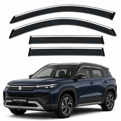 Galio Chrome Line Door Visor for Maruti Suzuki Victoris 1st Gen 2025 Onwards | Set of 4 | Smoke | ABS Plastic | Silver Line | Made in India