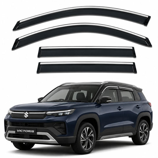 Galio Chrome Line Door Visor for Maruti Suzuki Victoris 1st Gen 2025 Onwards | Set of 4 | Smoke | ABS Plastic | Silver Line | Made in India