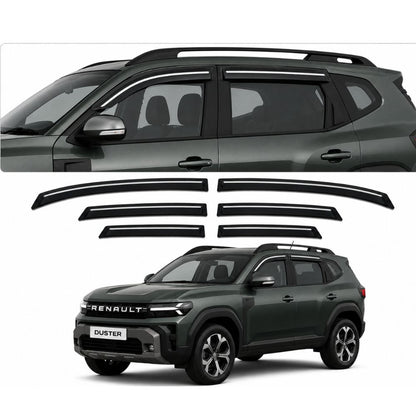 Galio Chrome Line Door Visor for Renault Duster 2nd Gen 2026 Onwards | Set of 6 | Black | ABS Plastic | Chrome Line | Made in India
