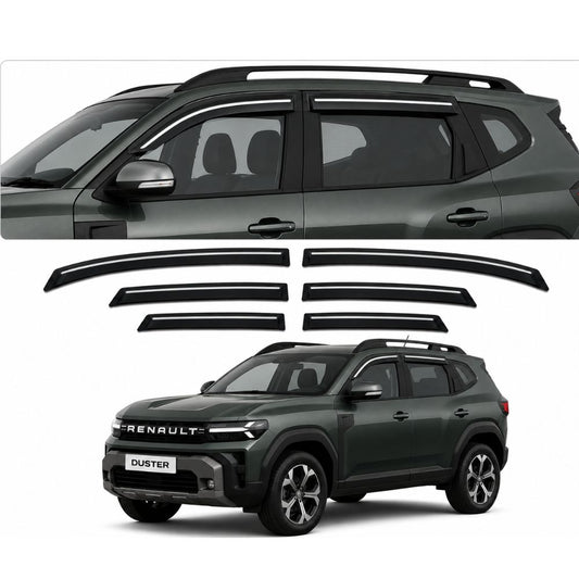 Galio Chrome Line Door Visor for Renault Duster 2nd Gen 2026 Onwards | Set of 6 | Black | ABS Plastic | Chrome Line | Made in India
