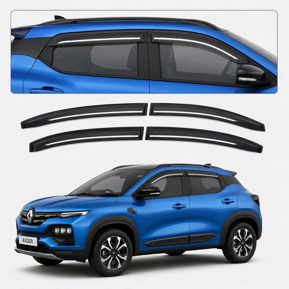 Galio Chrome Line Door Visor for Renault Kiger 1st Gen 2021 Onwards | Set of 4 | Black | ABS Plastic | Chrome Line | Made in India
