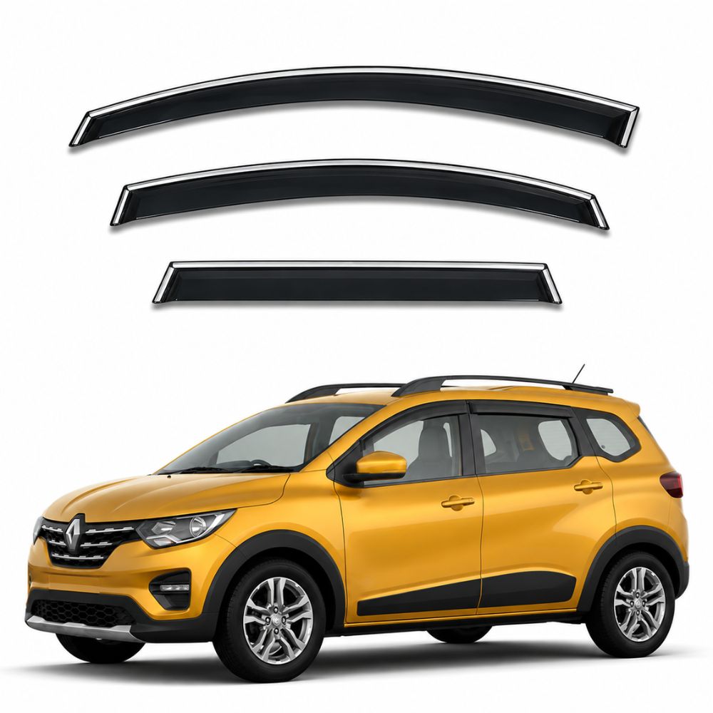 Galio Chrome Line Door Visor for Renault Triber 1st Gen 2019 - 2025 Onwards | Set of 6 | ABS Plastic | Made in India
