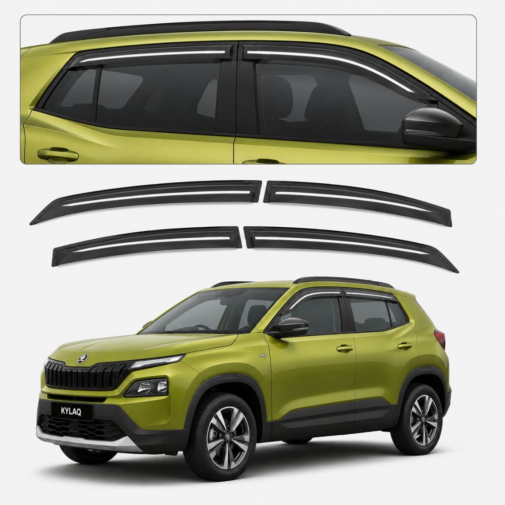 Galio Chrome Line Door Visor for Skoda Kylaq 1st Gen 2014 Onwards | Set of 4 | Black | ABS Plastic | Chrome Line | Made in India
