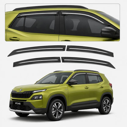 Galio Chrome Line Door Visor for Skoda Kylaq 1st Gen 2014 Onwards | Set of 4 | Black | ABS Plastic | Chrome Line | Made in India
