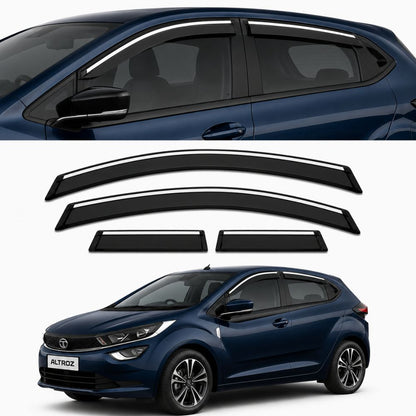 Galio Chrome Line Door Visor for Tata Altroz 1st Gen 2020 Onwards | Set of 4 | Black | ABS Plastic | Chrome Line | Made in India

