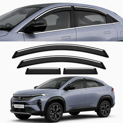 Galio Chrome Line Door Visor for Tata Curvv & Curvv EV 1st Gen 2024 Onwards | Set of 4 | Black | ABS Plastic | Chrome Line | Made in India
