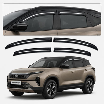 Galio Chrome Line Door Visor for Tata Harrier, Harrier EV | Set of 4 | Black | ABS Plastic | Chrome Line | Made in India
