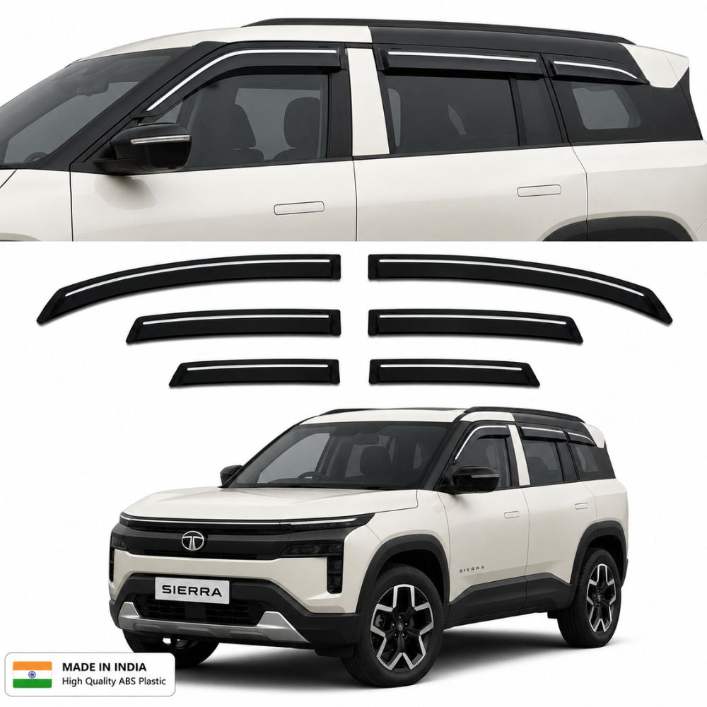 Galio Chrome Line Door Visor for Tata Sierra & Sierra EV | Set of 6 | Black | ABS Plastic | Chrome Line | Made in India