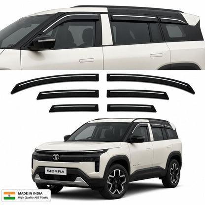 Galio Chrome Line Door Visor for Tata Sierra & Sierra EV | Set of 6 | Black | ABS Plastic | Chrome Line | Made in India