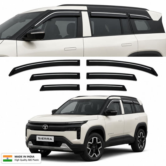Galio Chrome Line Door Visor for Tata Sierra & Sierra EV | Set of 6 | Black | ABS Plastic | Chrome Line | Made in India