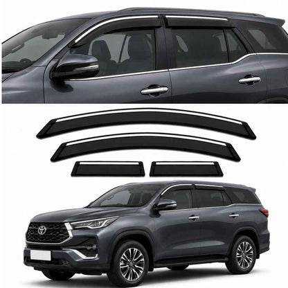 Galio Chrome Line Door Visor for Toyota Innova Hycross 1st Gen 2022 Onwards | Set of 4 | Black | ABS Plastic | Chrome Line | Made in India
