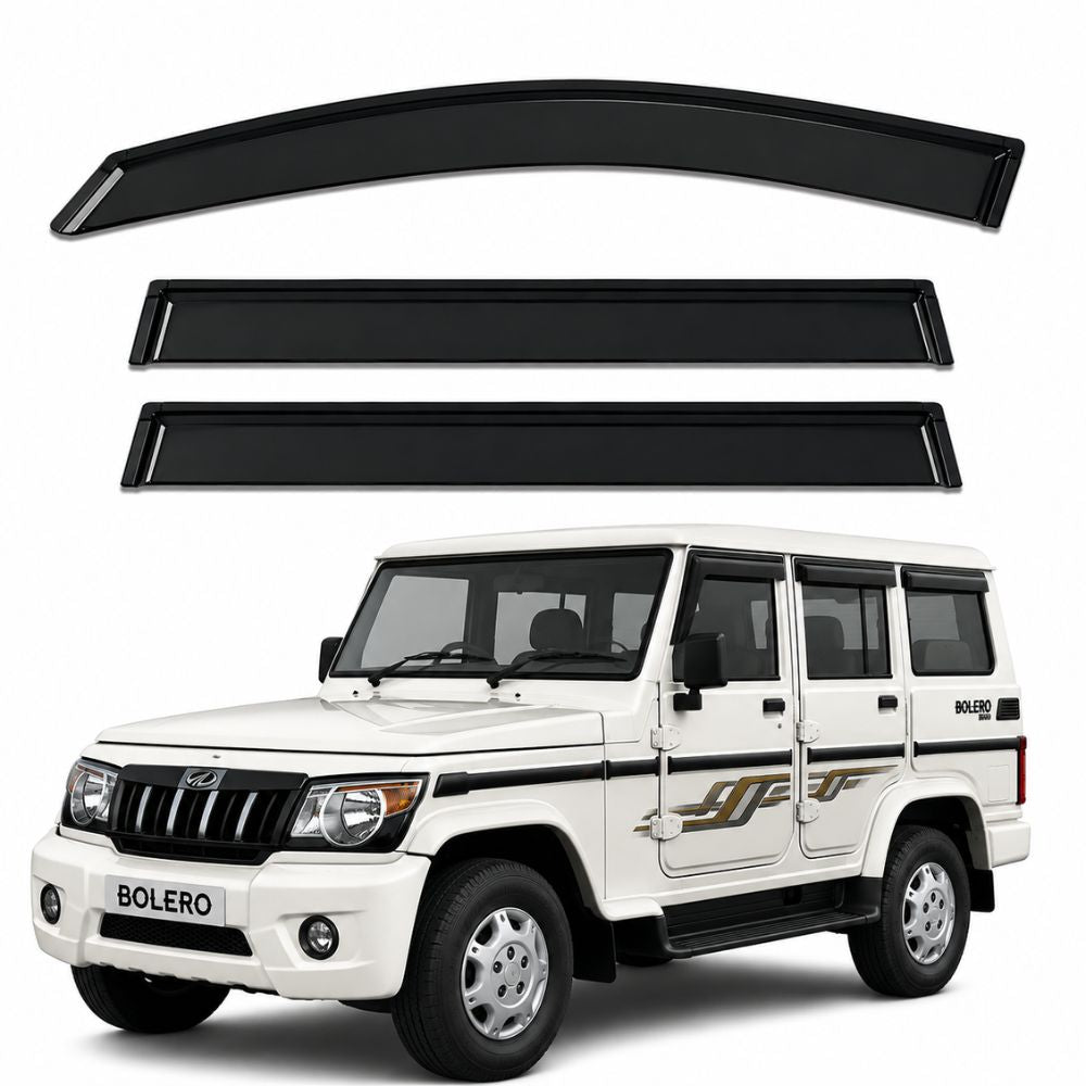 Galio Black Door Visor for Mahindra Bolero 2nd Gen 2011 to 2020 | Set of 6 | Black | ABS Plastic | Made in India