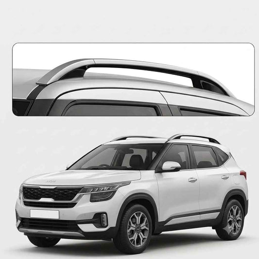 Galio Glossy Black Roof Rails for Kia Seltos 2019 Onwards | Set of 2 | Drill-Free Aesthetic Roof Styling