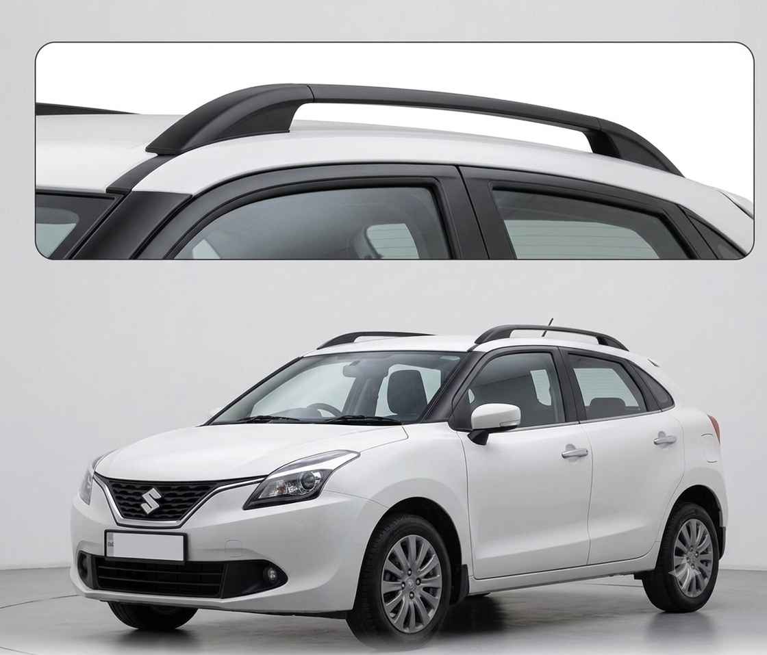 Galio Glossy Black Roof Rails for Maruti Suzuki Baleno 2015-2021 | Set of 2 | Drill-Free Aesthetic Roof Styling