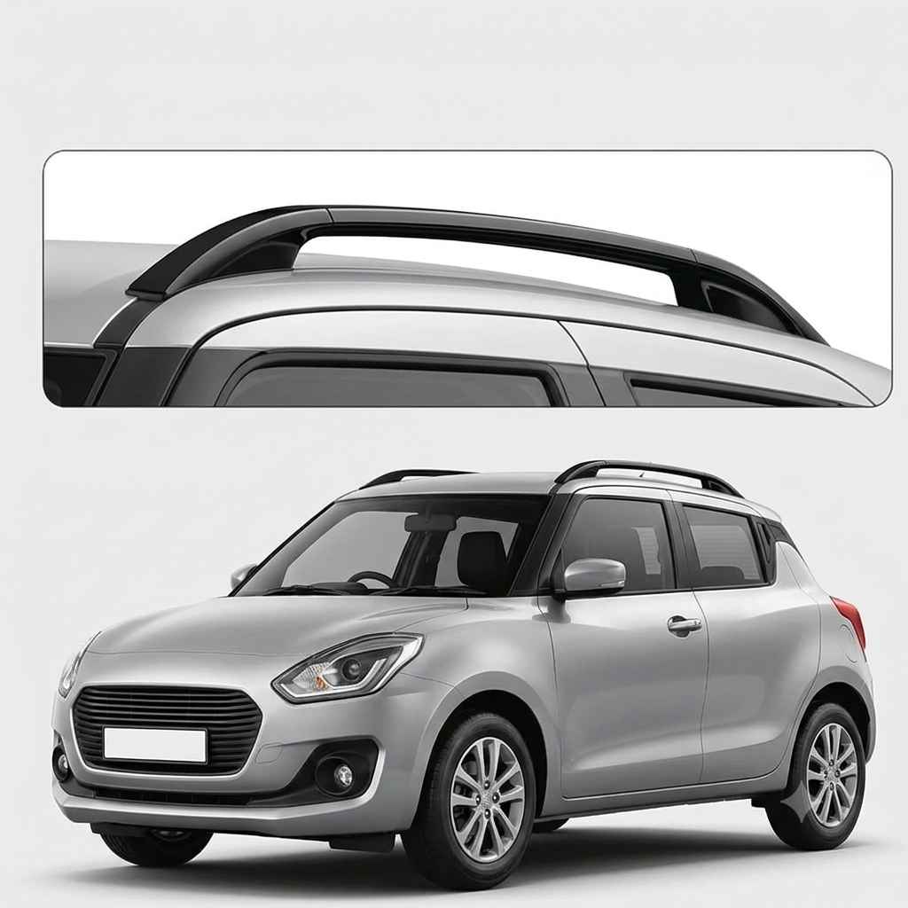 Galio Glossy Black Roof Rails for Maruti Suzuki Swift 2018-2024 | Set of 2 | Drill-Free Aesthetic Roof Styling